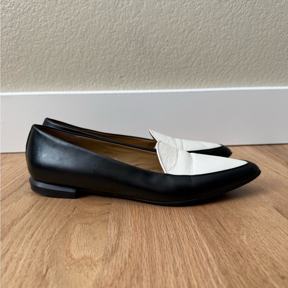 Everlane Leather The Modern Point Loafers Flats Black White Size 9 - Picture 2 of 12